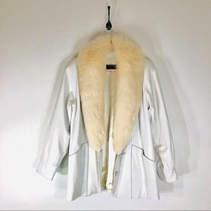Vintage fox fur trimmed lamb leather coat